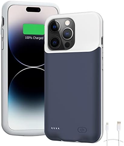 Battery Case for iPhone 14 Pro Max, 8500mAh Ultra-Slim Rechargeable Smart Portable Charging Case Extended Battery Pack Compatible with iPhone 14 Pro Max (6.7 inch) Charger Case Support Carplay-Blue