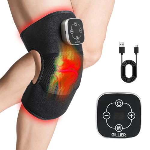 PQSNZ Knee Massager Smart with Heat, Red Light and Massage Therapy, 3 Vibration Modes and 5 Heating Levels, 2026 Updated Edition, Wireless Magnetic Attraction Controller, B5AS4FAS5 Black