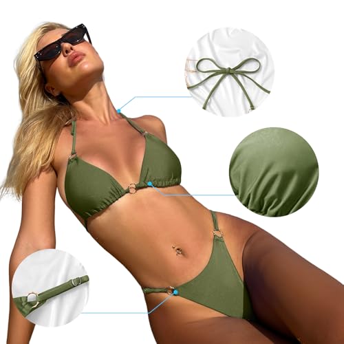 Image of MIKETAI Sexy Bikinis for Women 2 Piece Bikini Spaghetti Strap Swimsuits Solid Color Bathing Swimwear Triangle Bathing Suit
