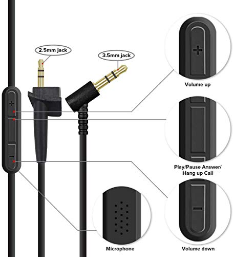 Image of AE2 Replacement Audio Cable Cord for Bose Around Ear 2 AE2 Headphones with Inline Mic Volume Control 1.4 Meters 3.5mm to 2.5mm Cable for iOS Android System (Built-in Microphone)