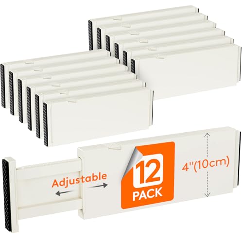 Image of Lifewit 12 Pack Drawer Dividers Plastic 4" High, 11-17" Adjustable Drawer Organizers for Clothes, Expandable Dresser Separators in Bedroom/Bathroom/Kitchen/Office Organization and Storage, Beige