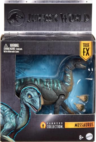 Image of Mattel Jurassic World Hammond Collection Dinosaur Action Figure Mussaurus, Premium Design with Realistic Eyes, 15 Articulated Joints & Extra Feet