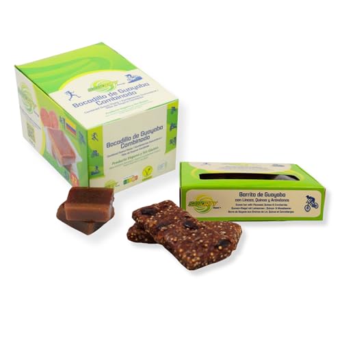 Saborty Pack Energía: 32 Bocadillos Guayaba + 6 Barritas Nutri+ - Combo Ciclismo y Running - Energía Rápida y Saciante - Vegano Sin Gluten (Bocadillo Combinado + Barrita Arándanos)
