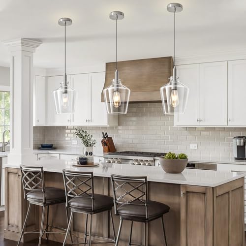 Image of Glass Pendant Lighting for Kitchen Island Foyer 1 Pack Nickel Clear 8 Inch