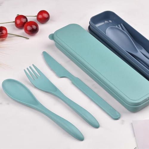 Image of 2 Sets Reusable Cutlery Set with Case, Travel Cutlery Set, Portable Plastic Forks Set for Picnic School Office Lunch (Multicolor)