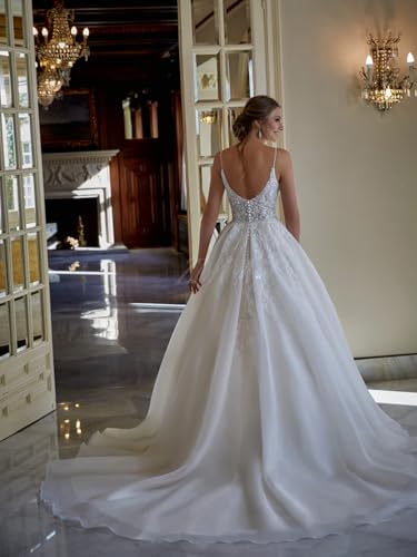 Laces Tulle Wedding Dresses for Bride 2025 Beaded Spaghetti Straps Long Bridal Gowns LU1552