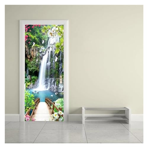 Sticker de porte paysage cascade autocollant mural maison 95x215 - 5