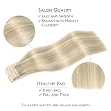 WENNALIFE Przedłużki do włosów z drutu, 35,5 cm, 75 g, brudny blond, rozjaśniany blond, ludzkie włosy, doczepy, niewidoczne przedłużanie włosów z żyłką ryb