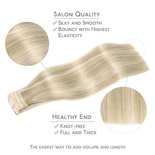 Image of WENNALIFE Wire Hair Extensions 16 inch 95g Dirty Blonde Highlighted Bleach Blonde Remy Hair Extensions Invisible Transparent Wire Straight Real
