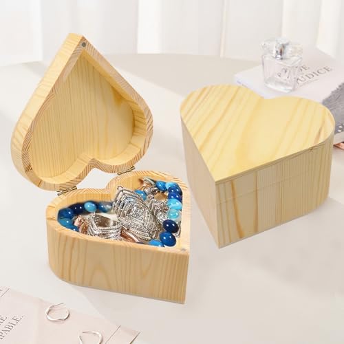 inheming 2 Piezas Caja de madera en forma de corazón, Joyero de Madera en Forma de Corazón,para Pulsera, Pendientes, Collar, Broche
