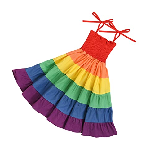 Vestido de playa rojo niña Beavorty de algodón cómodo sin tirantes