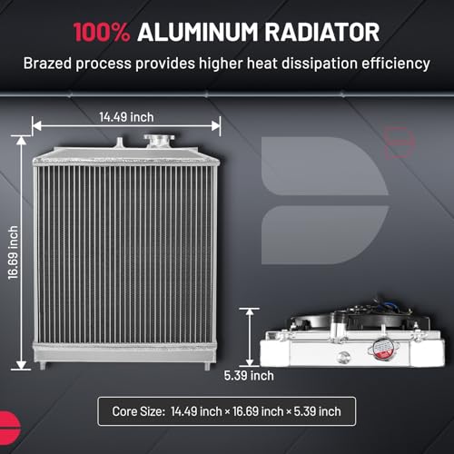 Image of BDFHYK HO3010123 2-Row Aluminum Radiator with Fan for Honda Civic 92-00