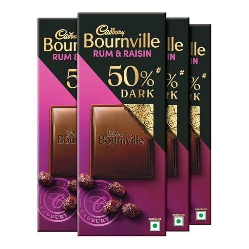 Image of Cadbury Bournville Rum & Raisin 50% Dark Chocolate Bar, 78 Gm (Pack Of 4)