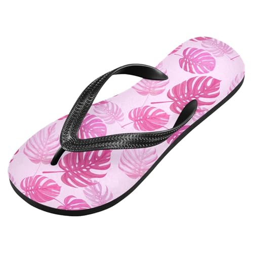 Sinestour Monstera Leaf Pink Flip Flops for Beach Thong Sandals Anti-slip Lightweight Beach Slippers for Summer Swim Travel2