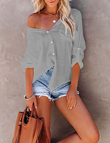 Image of Bsubseach Women Button Down Beach Shirt Long Sleeve Swimsuit Cover Up