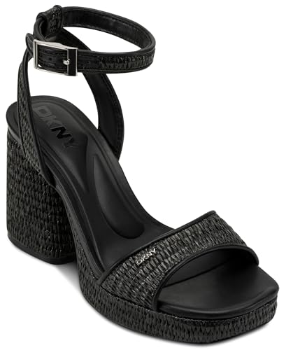 DKNY Women's Scotia Ankle Strap Block Heel, Black, 7