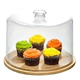 iDesign Recycled Plastic Cake Dome, The Rosanna Pansino Collection – 10.75” L x 10.75” W x 8” H, Clear Dome Lid with Natural Wood Base