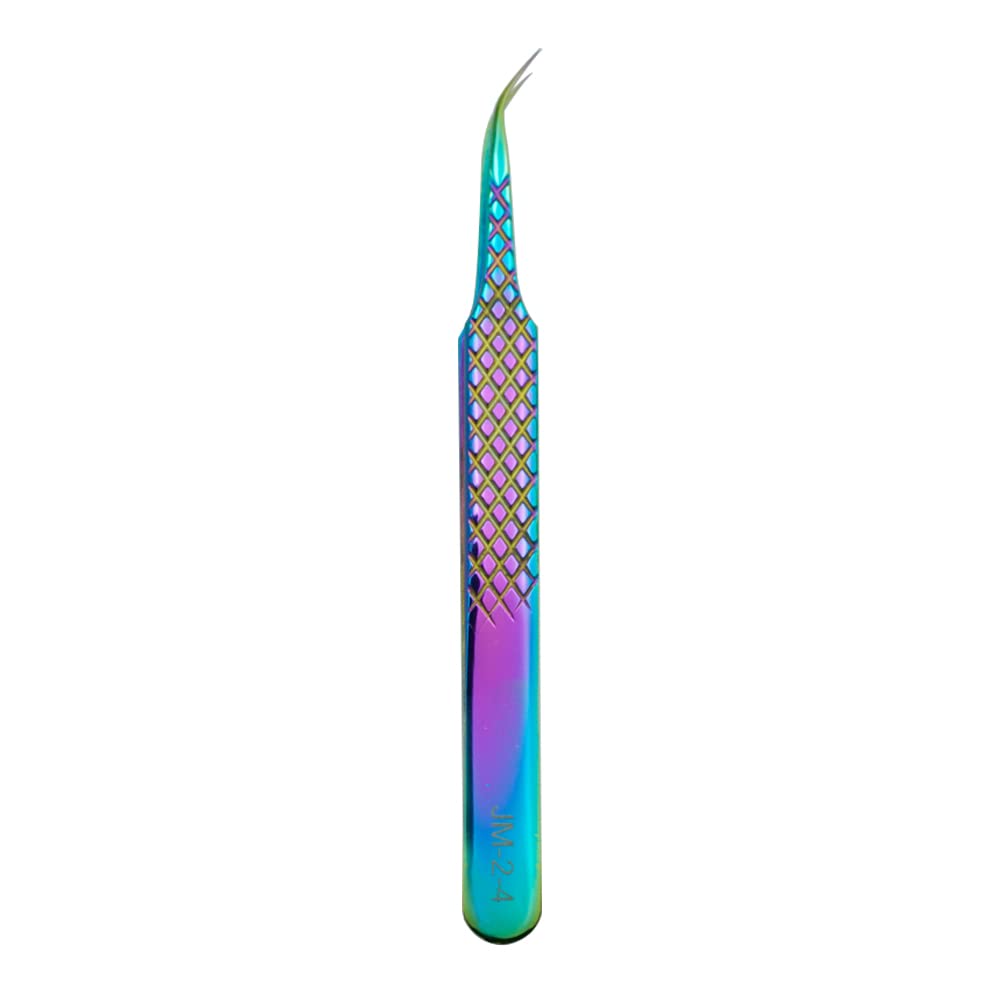 JM2-4 Eyelash Extension Tweezers Curved Precision Stainless Steel Tweezers Anti-Static Eyelash Tools（Rainbow）