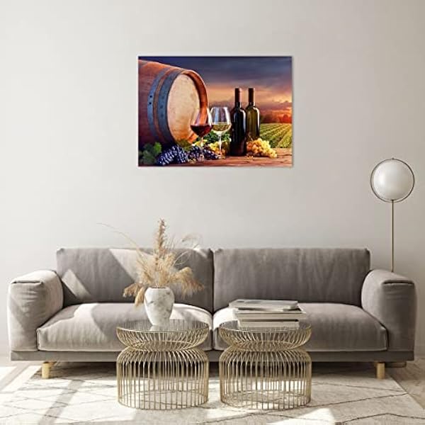 ARTTOR Cuadros sobre vidrio Viñedo Barril De Vino Uva Italia Paisaje 70x50cm Cuadro de cristal Impresiones sobre Vidrio Cuadro en vidrio Cuadros decoracion Cuadro salon Cuadros modernos GAA70x50-4125