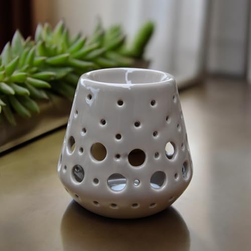 Zen'Arôme - Quemador de Perfume, Cera aromática, difusor para Aceite y Fragancia, portavelas, aromaterapia, de cerámica con proyección de luz, Altura de 9 cm, Color Gris - imagen 6
