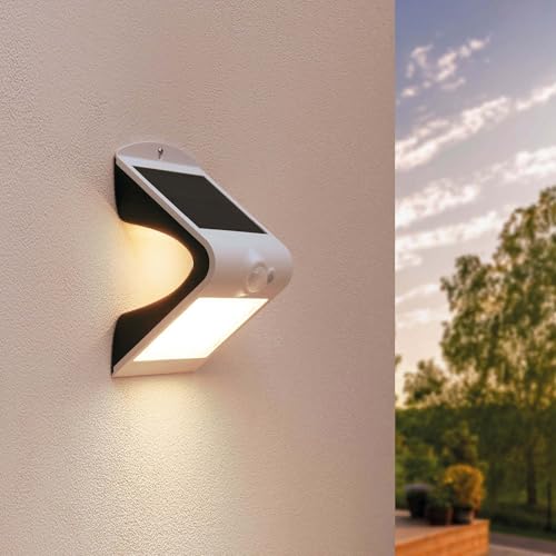 Ledvion - Applique LED Solaire Moderne, 1.5W, 3000K, IP65, Blanche, 220 Lumens, avec Détecteur de Mouvement, Énergie Solaire, Économe en Énergie &...