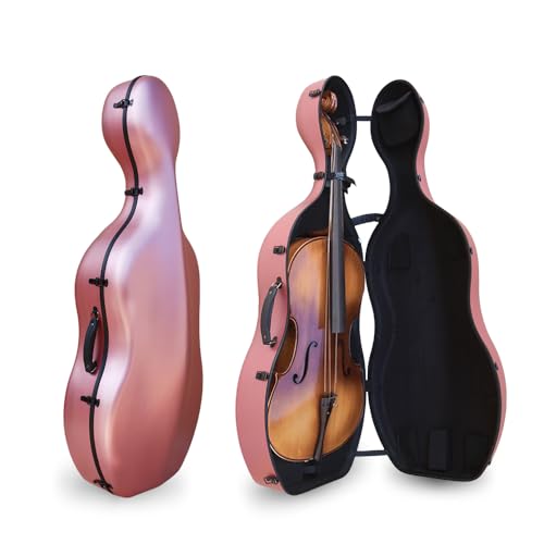 Foyarinal Cello Case 4/4 Full Size with Wheels Carbon Fiber Material Lightweight and Waterproof,Built-in Handles for Easy Travel,Protect the cello(Rose Gold)