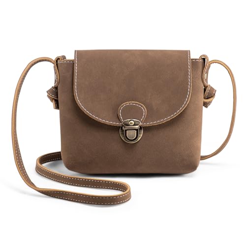 LaRechor Bolso Bandolera para Mujer Pequeño con Cerradura Antirrobo, Retro Mini Bolso de Hombro Crossbody Bolsa (Café)