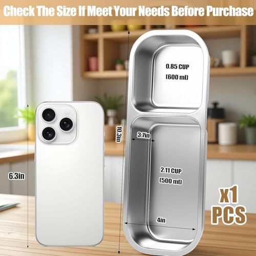 Image of Sinbyuer Stainless Steel Snack Containers, Grab and Go Snack Containers Reusable, 2 Compartment Food Storage Containers with Lids for Travel and Outdoor Camping (700ML)