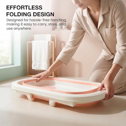 Image of Baybee Baby Bath Tub for 0 to 5 Years | Bath Tub for Kids with Anti-Slip Base & Quick Drain | Baby Bathtub for Kids with Heat Retention Design & Effortless | Foldable Bather for Newborn Babies (Pink)