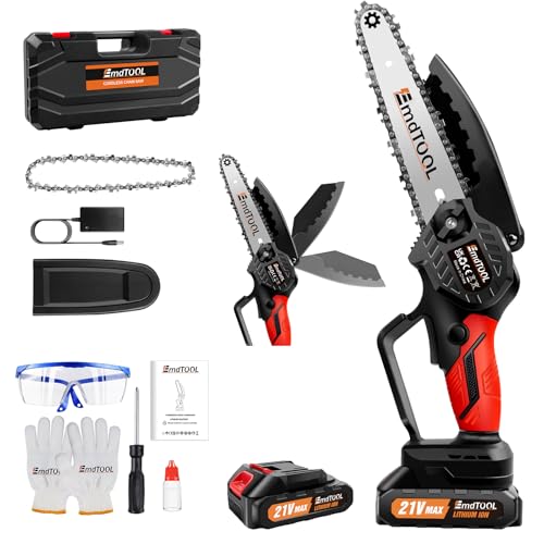 Mini motosierra sin cable de 6 pulgadas, sierra eléctrica para cortar ramas con batería, motosierra de mano con bloqueo de seguridad para árboles, ramas, madera y jardín