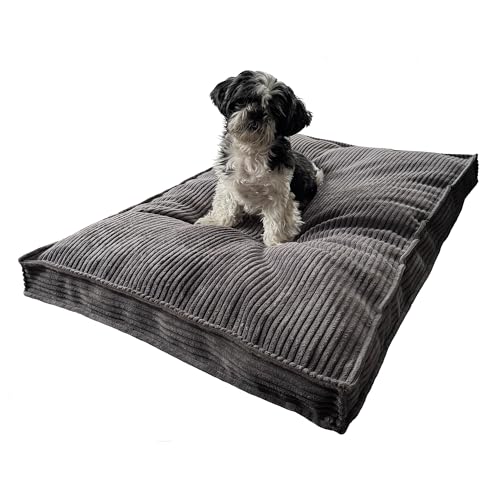 Extrasen Hundebett Hundekissen Cord Große Hunde Waschbar Abriebfest 100 x 70 cm Grau XXL