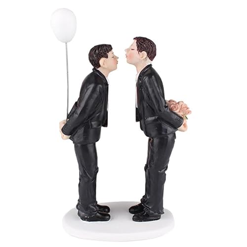 Romantic Gay Couple Wedding Cake Toppers, Sweet Groom Couple Wedding Anniversary Decor, Groom and Groom Figurine Gift for Male Couple(Flower and balloon couple)