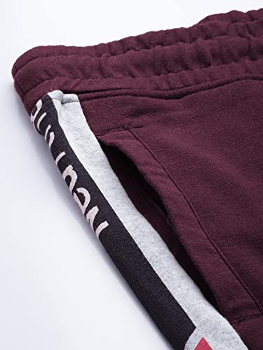 Image of The Indian Garage Co Men Slim Fit Placement Print Mid-Rise Knitted Joggers