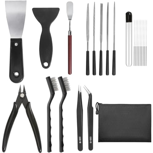 ANVINKU 24PCS 3D Printer Accessories 3D Printer Tool Kit with Nozzle Cleaning Tool Cutter Scrapers Polishing Tools Tweezer Knives and Brushes 3D Printing Cleaning Kit for All 3D-Printer