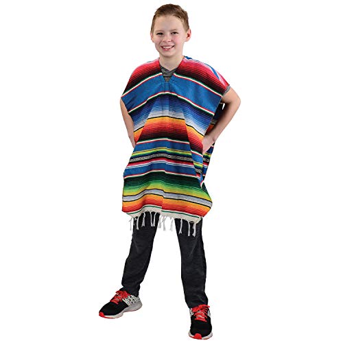 GiftExpress Mexican Party Set - Traditional Serape Poncho, Sombrero with Band for Kids, Cinco de Mayo or Fiesta Theme