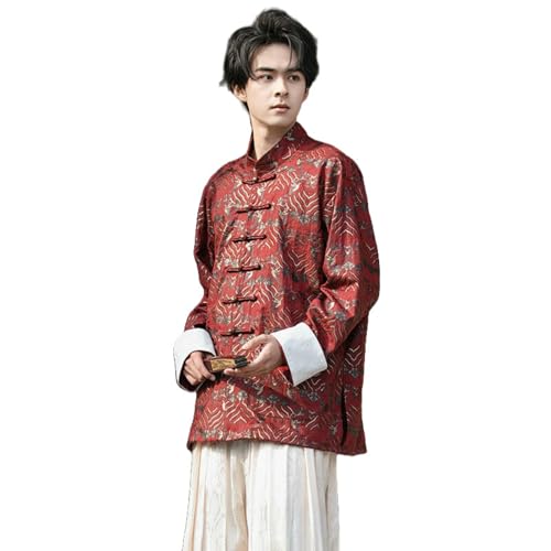 Chemise homme col montant à manches longues et imprimé feuille d'or style chinois