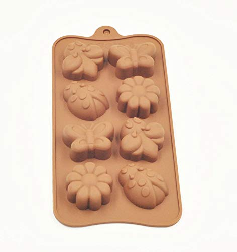 Selecto Bake Juego de moldes de silicona para insectos de 8 cavidades, 1 mini mariposa, caracol, mariquita, abeja, insecto, chocolate, caramelo, hecho pequeño jabón de caramelo, crayón, cera derretida