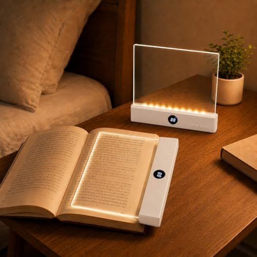 LED Book Light for Reading in Bed, Rechargeable Full Page Book Light with 3 Color Temperatures, Stepless Dimming, USB-C Timer, Eye-Friendly Portable Reading Lamp for Book Lovers (White)