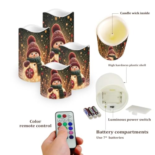 Image of Christmas Snowman Electric Flameless Candles Set of 4