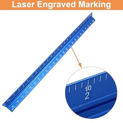 Piutouyar 12 Inch Engineer Scale Ruler, Metal Engineering Ruler Aluminum Laser-Etched Triangular Drafting Tool for Civil Engineering Drafting, Imperial Scale 1:10, 1:20, 1:30, 1:40, 1:50, 1:60(Blue)