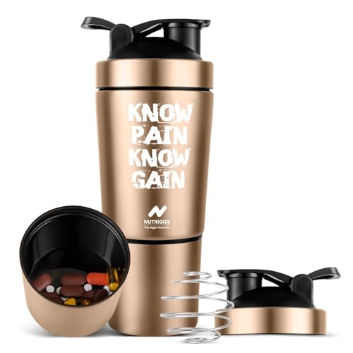 Image of Stainless Steel Shaker Bottle for Protein, 590ml Water Bottle with Extra Compartment | Leak-Proof, BPA-Free, Durable, and Multi-Functional for Protein Shakes (Bronze)