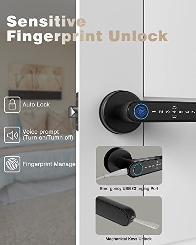 Hoowiser Fingerprint Door Lock Smart Door Knob Handle Biometric Door Lock With App/Key Card/Key For Keyless Entry Door Lock Keypad Touchscreen Password Easy To Install For Bedroom [3Rd Generation] #TOP2