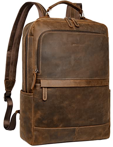 Bostanten Mens Laptop Backpack Genuine Leather 15.6 Inch Computer Bag Business Work Travel Daypack Vintage Large Shoulder Bag #TOP12