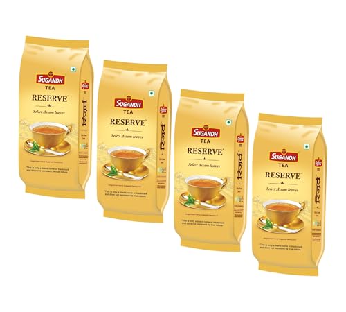 Image of Sugandh Reserve Tea | 200GM X 4 | 800GM | Gold Premium | Directly Sourced from Assam | High Grown CTC with Added Whole Leaf | 100% Natural Ingredients | A Perfect Premium Cup of Tea for Chai Lover