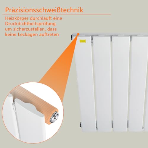 T&K Heizkörper Flach 930x308mm Weiß Einlagig Design Heizkörper, Horizontal Moderne Paneelheizkörper Badheizkörper Für Mittelanschluss Heizung
