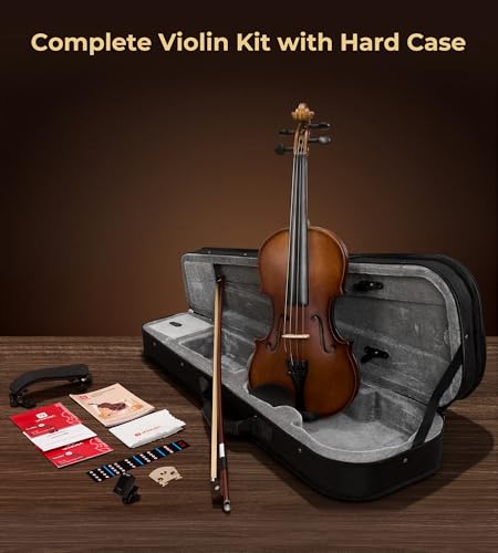 Image of Vangoa 3 /4 Violin Solid Wood Acoustic Violin Set Three Quarters for Children Students Beginners with Violin Case, Bow, Rosin, Music Stickers, Tuner, Mute, Strings