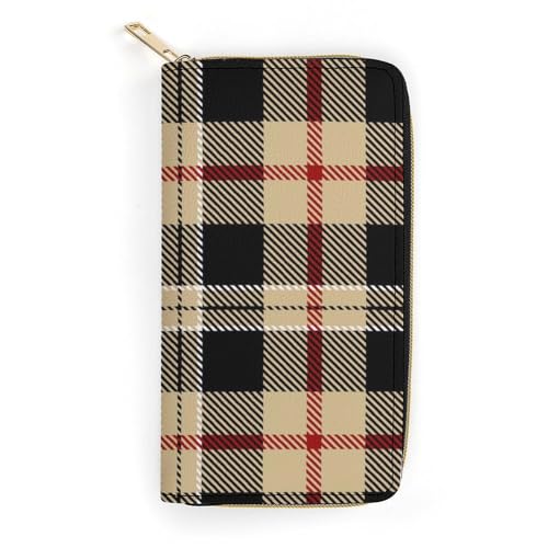 Travel Purse Fashion Design, Huge Storage Capacity Wallet, Cute Decor Wallet, Long PU Zipper Wallet Compatible with Tartan Plaid Pattern