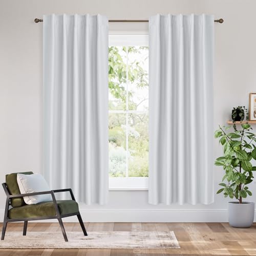 Image of RYB HOME 100% Blackout Short Curtains for Small Window, Thermal Insulated Noise Reducing Back Tab Curtains for Nursery Bathroom Basement, 42 inches Wide by 54 inches Long, White