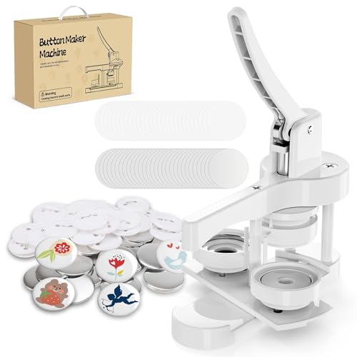 2026 Button Maker Machine Multiple-Sizes, 3-in-1 Pin Maker Machine with 50pcs Button Parts, Installation-Free Maker Machine & DIY Button Maker & Circle Cutter (White, 58mm/2.28in)