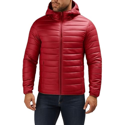 KOG Winterjacke Herren Steppjacke Baumwolle Daunenjacke Basic Daunenjacken Wanderjacke Kleidung Jungen Windjacke Dicker Sportjacke Teddy Jacken Softshellmantel Softshelljacken Rot XL